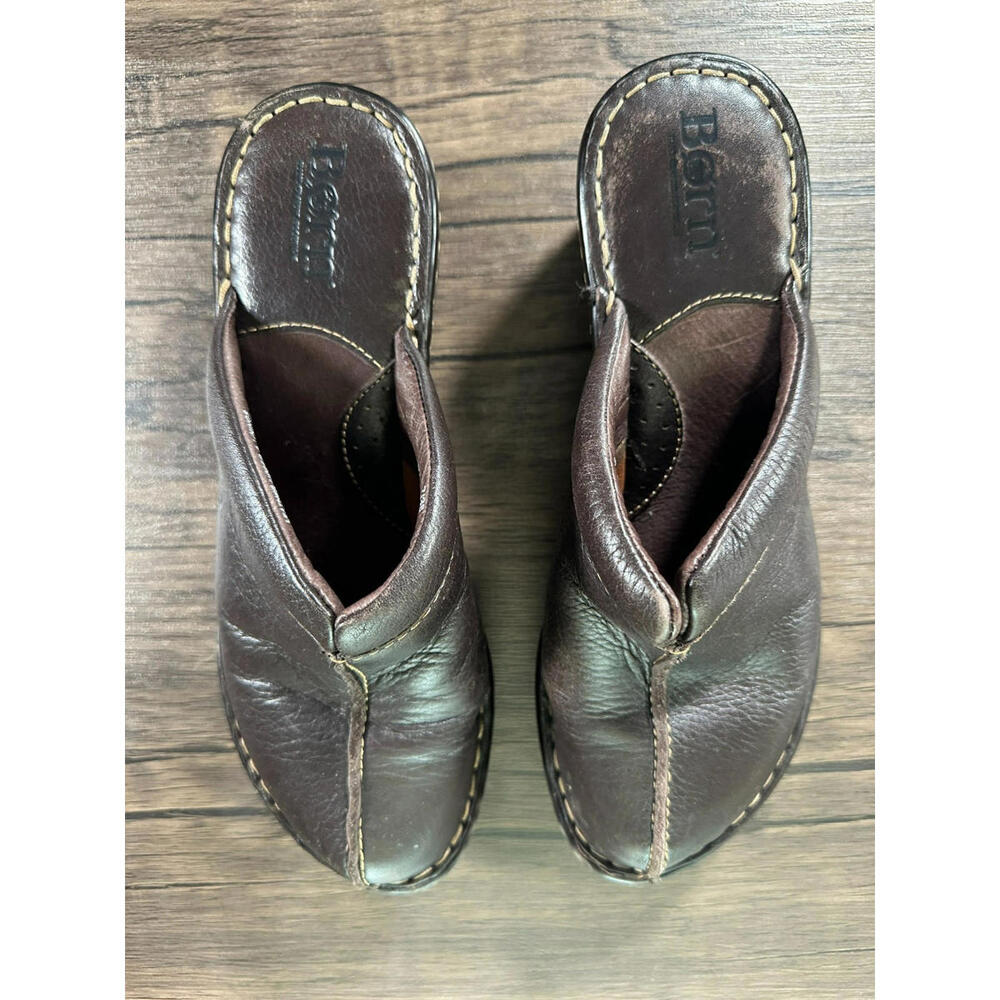 Born Women's Brown Leather Clog Mule Handmade Comfort Shoes Size 7 EU 37.5